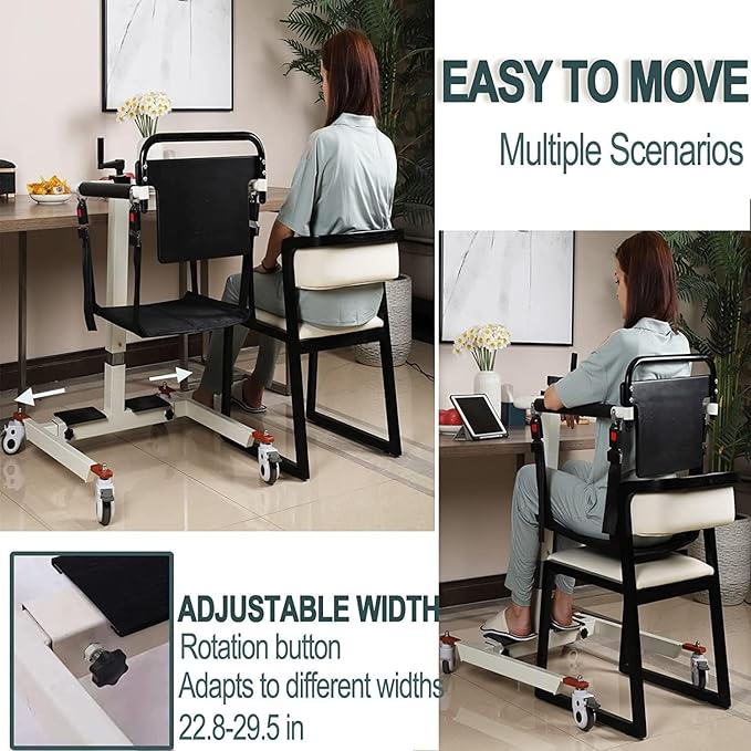 Patient Lift Transfer Chair, Patient Lift Wheelchair for Home, Wheelchair Lift for Home Portable Car Transfer Lift Chair for Disabled and Elderly Nursing, Height/Width Adjust (Upgraded Backrest)