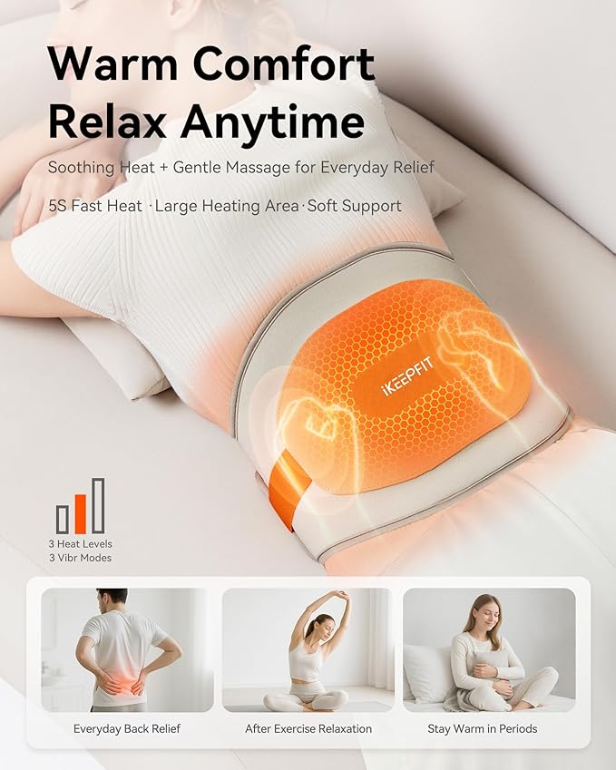 Portable Heating Pad for Back, Cordless Wearable Heat Belt with Massager for Lower Back Pain Relief, Battery Powered 8000 mAh Rechargeable, MAXwarm® 3.0, Gift for Women Men 90-310 lbs