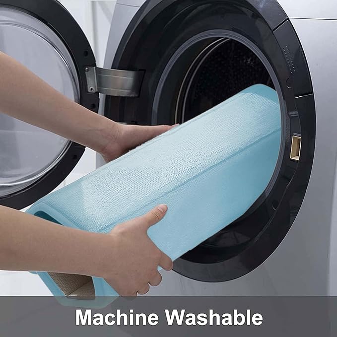 Buganda Memory Foam Bath Mat, 59" x 20", Ultra Soft and Non-Slip Bathroom Rugs, Water Absorbent and Machine Washable Bath Rug Runner for Bathroom, Shower, and Tub, Light Blue