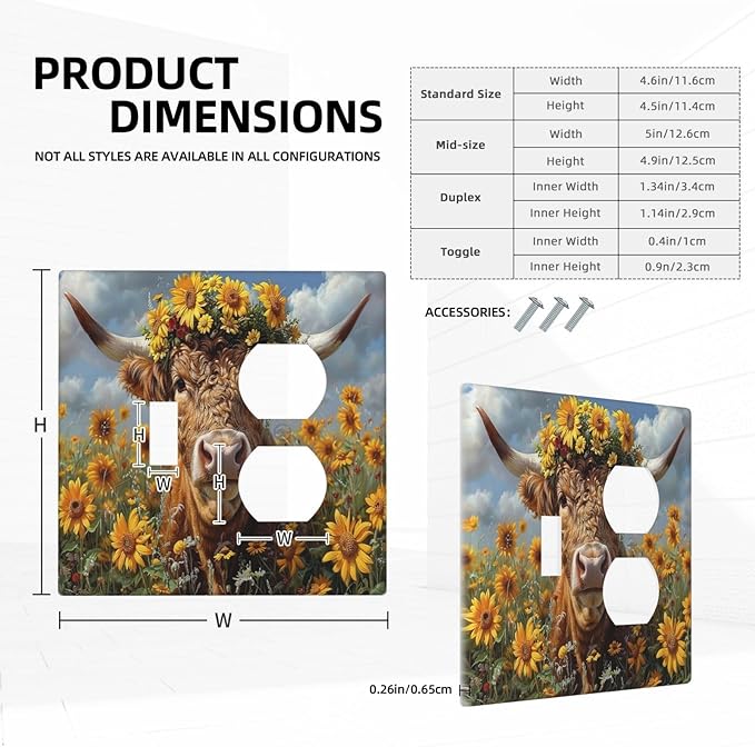 Wallplates Vintage Sunflower Highland Cow Rustic Art 1 Toggle 1 Duplex Switch Plate Electrical GFCI Faceplate Decorative Light Switch Covers for Bedroom Farmhouse Decor