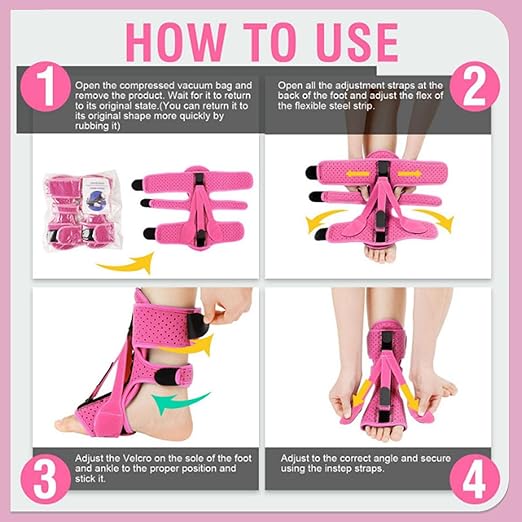 Plantar Fasciitis Night Splint-Upgrade 3 Adjustable Planter Facetious Relief Brace,Plantar Fasciitis Relief Women Men Straps,Support Relief Foot Drop Achilles Tendonitis Day Night(Pink-1PC)