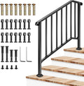 VIVOSUN Outdoor Handrail, 4 Step Stair Handrail, 54" x 36" Fits 1 to 4 Steps, Wrought Mattle Iron Stair Railing with Curved End and Balusters for Concrete Step, Porch Steps, One-Step Assembly, Black