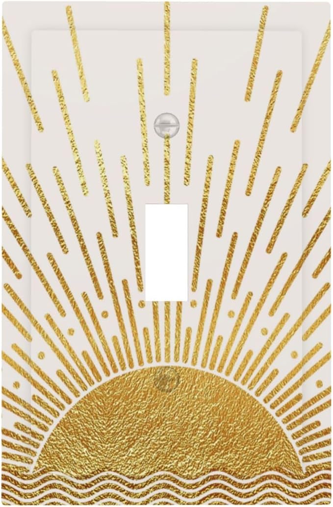 Mid Century Boho Golden Sun Sunrise Sunset Decorative Light Switch Cover 1 Gang Single Toggle Device Electrical Faceplate Switchplates Decorator Outlet Wall Plate for Bed Room Living Room Decor