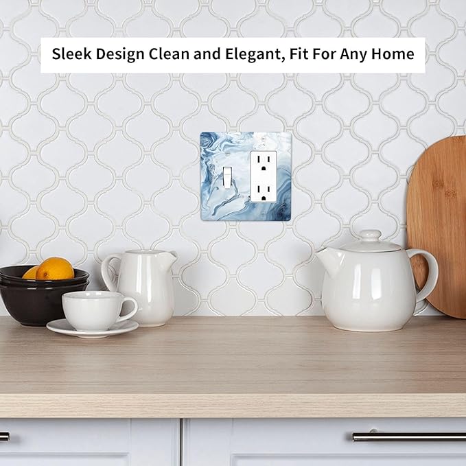 Light Blue Marble Texture Abstract Print Outlet Covers 1 Toggle 1 Rocker Combination Decorative Wall Plate Electrical Switch Plates Light Switch Cover Plate for Bathroom Kitchen Home Decor