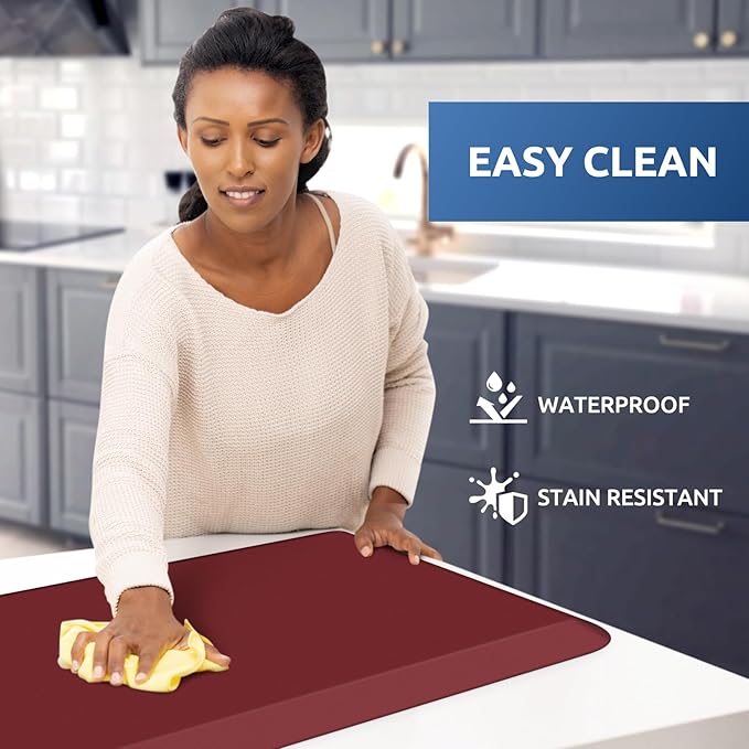KitchenClouds Kitchen Mat Cushioned Anti Fatigue Kitchen Rug 0.8inch Waterproof Non Slip Kitchen Rugs and Mats Standing Desk Mat Comfort Floor Mats for Kitchen Sink Office (17.3"x39",Red)