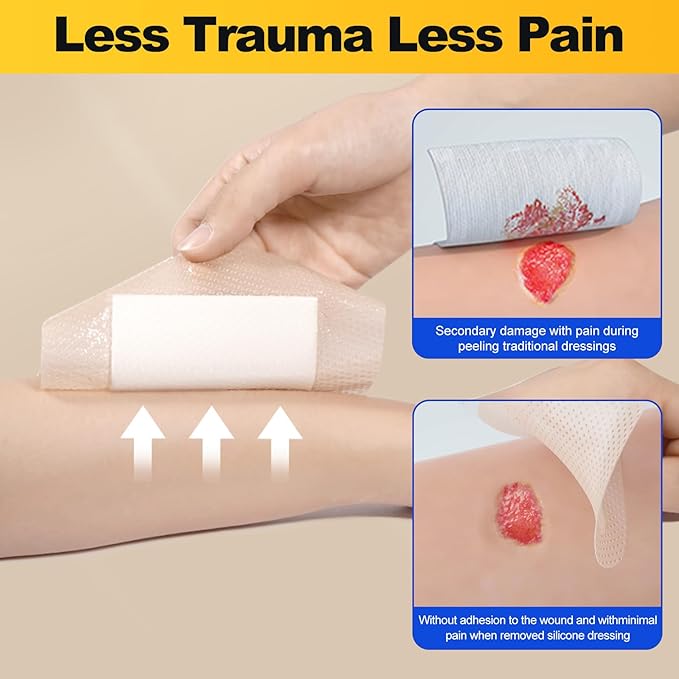 Silicone Foam Dressing 3x3 in (7.5x7.5cm),High Absorbency Bed Sore Bandages Wound Care Dressing,Waterproof Silicone Bandages for Sensitive Skin Wound Care(10 Pcs)