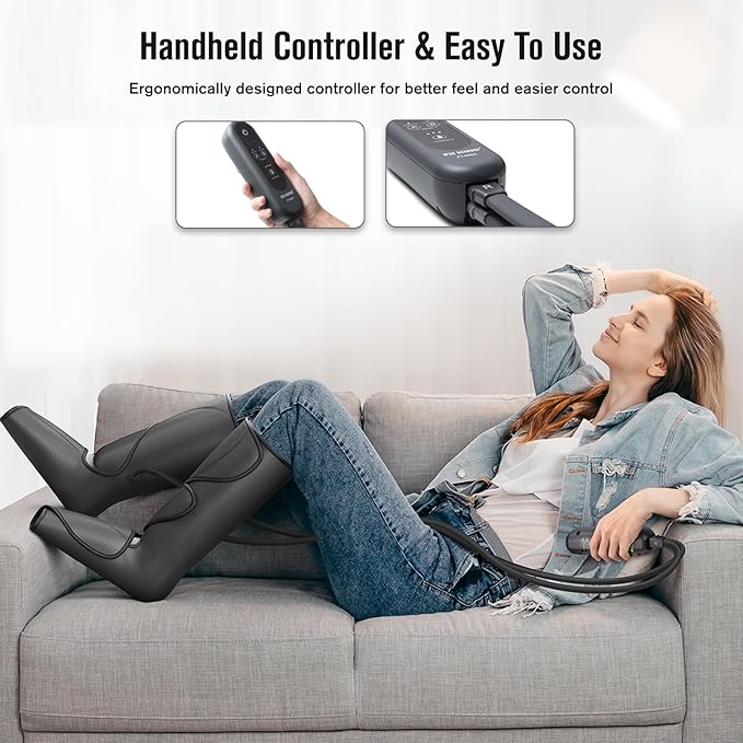 FIT KING Leg Massager for Circulation and Pain Relief, Air Compression Leg and Foot Massager to Relieve Pain Swelling Edema with 2 Size Extensions- Great Gift for Wife Mom and Friend