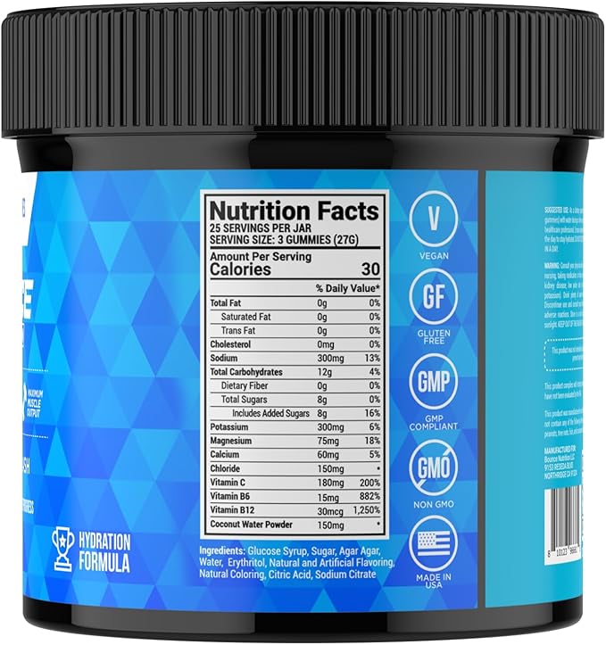 Bounce Pro Hydration Electrolyte Gummies – 75 Vegan Chewable Gummies with Sodium, Potassium & Magnesium for Running, Workouts & Endurance – No Sugar, Caffeine Free Electrolyte Chews, Blueberry Splash