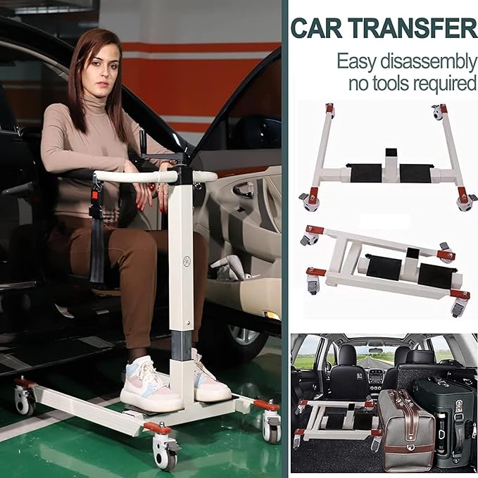 Patient Lift Transfer Chair, Patient Lift Wheelchair for Home, Wheelchair Lift for Home Portable Car Transfer Lift Chair for Disabled and Elderly Nursing, Height/Width Adjust (Upgraded Backrest)