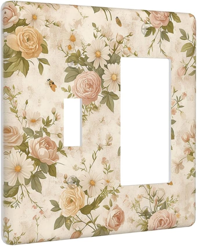 Outlet Covers Boho Vintage Roses Pink Red Yellow Bouquet Floral 1 Toggle 1 Rocker Combination Decorative Wall Plate Electrical Switch Plates Light Switch Cover Plate for Bedroom living Room