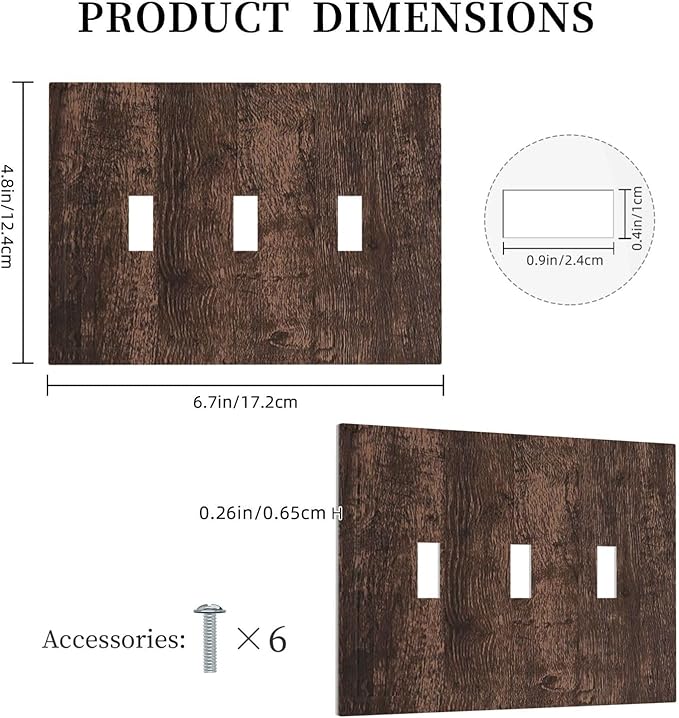 Decorative Switch Plates Rustic Dark Brown Wood Grain 3 Gang Wall Plate Triple Toggle Light Switch Cover Faceplate Electrical Wall Panels for Farmhouse Bedroom Decor