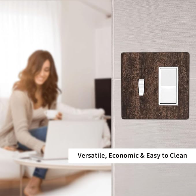 Outlet Covers Rustic Dark Brown Wood Grain 1 Toggle 1 Rocker Combination Decorative Wall Plate Electrical Switch Plates Light Switch Cover Plate for Farmhouse Bedroom Decor