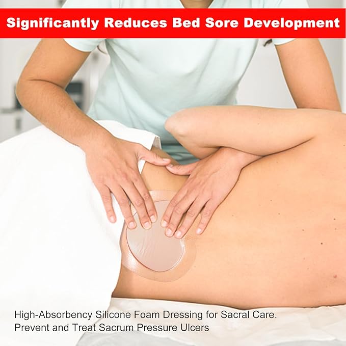 FRESINIDER 7"x7" (Pack of 10) Wound Silicone Sacral Foam Dressing Sacrum Foam Adhesive with Border - Waterproof Absorbent Breathable Bed Sore Pressure Pads