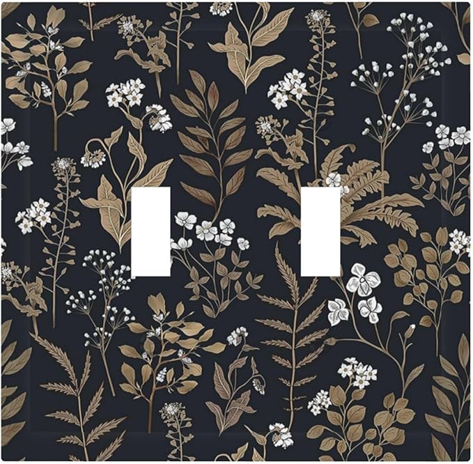 Decorative Switch Plates Vintage Floral Wildflowers Plant 2 Gang Double Toggle Outlet Light Switch Cover Wall Plate Electrical Faceplate for Bathroom Home Decor