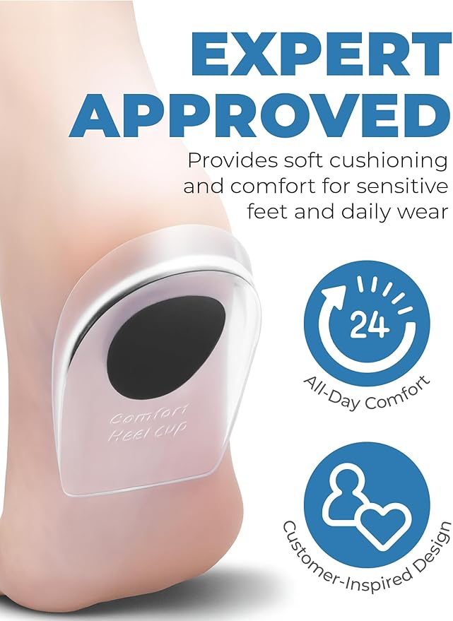 Gel Heel Pads, 2 Pack, for Achilles Tendonitis, Shoe Wedge Inserts for Plantar Fasciitis, Bone Spur, Foot Pain Relief Support, Comfort Cushion Insoles for Women/Men