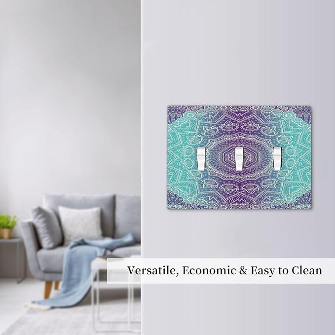 Light Switch Cover Ombre Modern Mandala Floral Geometric 3 Gang Wall Plate Triple Light Switch Plate Toggle Decorative Outlet Covers Electrical Switchplate for Bathroom Bedroom Decor