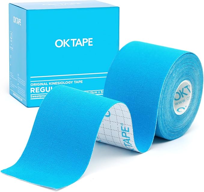 OK TAPE Kinesiology Tape, Regular Original Cotton Elastic Athletic Tape for Support and Recovery, Sports Tape Therapeutic Pain Relief, 2in×16.4ft Uncut Roll - Light Blue