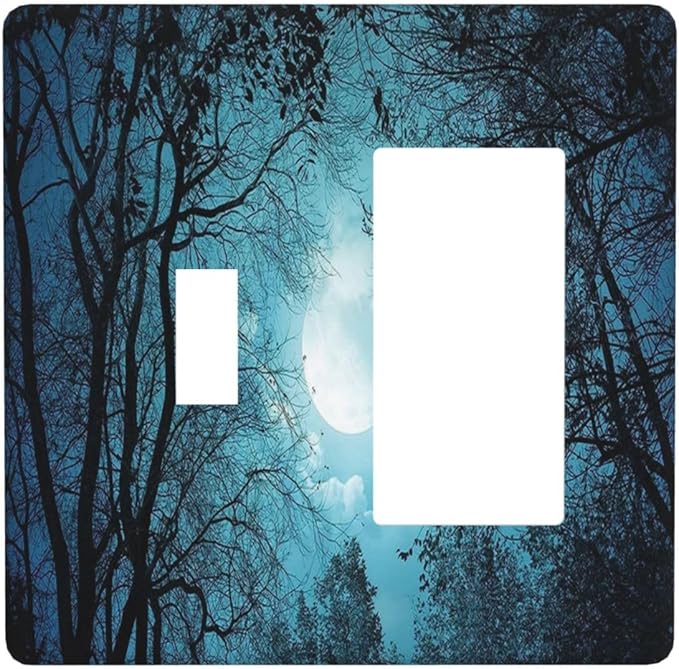 Light Switch Cover Teal Full Moon Forest 2 Gang Toggle Rocker Combo Wall Plates Turquoise Decorative Switch Plates and Outlet Covers Receptacle Cover for Bathroom Bedroom Decor
