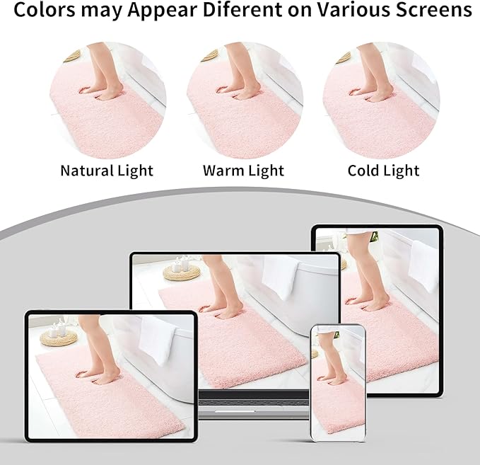 Pink Bathroom Rug 24x48 Non Slip Fluffy Bath Mat for Bathroom Floor Washable Plush Luxury Bath Rug for Tub Soft Shaggy Absorbent Shower Sink Mat