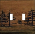 Decorative Light Switch Cover Plate Rustic Farmhouse Brown Board Pine Tree Wood Grain 2 Gang Switch Plate Covers Double Toggle Wall Plate Dual Device Faceplate for Bathroom Decor