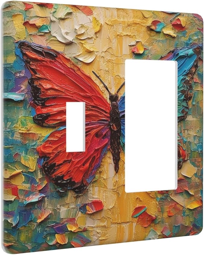 Outlet Covers Colorful Butterfly Animal Insects Wall Art Abstract 1 Toggle 1 Rocker Combination Decorative Wall Plate Electrical Switch Plates Light Switch Cover Plate for Bedroom Home Decor
