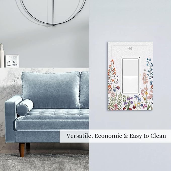 Rustic Wild Floral Vintage Colorful Flowers Outlet Covers Single Rocker Light Switch Covers Decorative 1 Gang Gfci Wall Plate Electrical Receptacle Switchplate Plug Faceplate Bathroom Decor