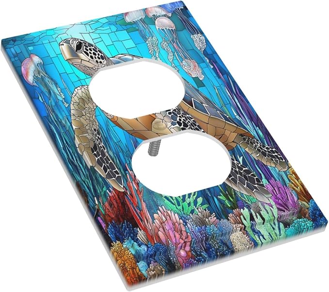 Outlet Covers Nautical Sea Turtle Coral Jellyfish 1 Gang Duplex Light Switch Cover Decorative Switch Plates Electrical Receptacle Faceplate Wall Plate For Kids Room Nursery Decor