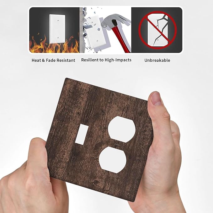 Wallplates Rustic Dark Brown Wood Grain 1 Toggle 1 Duplex Switch Plate Electrical GFCI Faceplate Decorative Light Switch Covers for Farmhouse Bedroom Decor