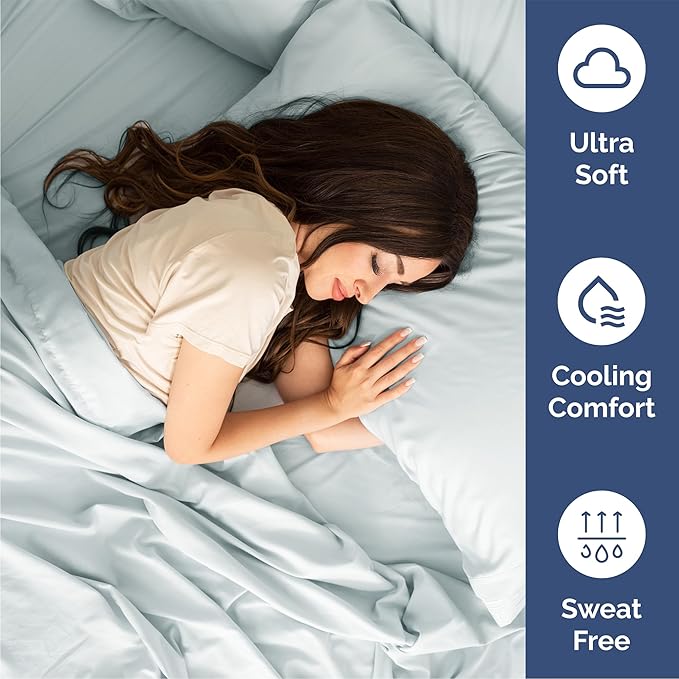 Queen 6 Piece Sheet Set - Cooling & Breathable Bed Sheets - Hotel Luxury Bed Sheets for Women, Men, Kids & Teens - Bedding with Deep Pockets & Easy Fit - Soft and Wrinkle Free - Queen Ice Blue Sheets