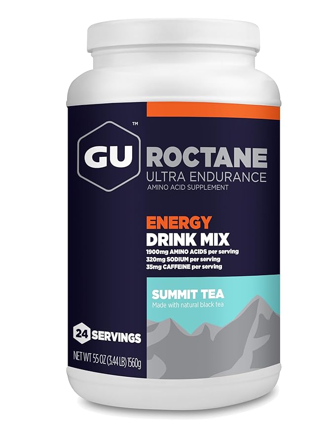 GU Energy Roctane Ultra Endurance Energy Drink Mix, Vegan, Gluten-Free, Kosher, 35mg of Caffeine, and Dairy-Free n-the-Go Energy for Any Workout, 3.44-Pound Jar, Summit Tea