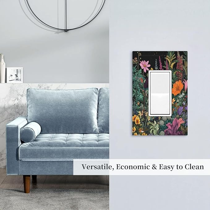 Decorative Outlet Covers Colorful Floral Dark Sky Wildflower Plants 1 Gang Rocker Light Switch Cover Plate Single Gfci Light Switch Covers Wall Plate for Bathroom Decor