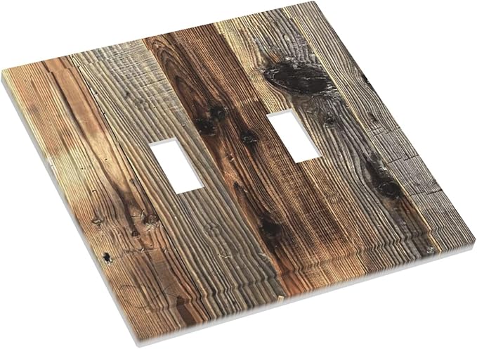 Barn Brown Wood Rustic Weathered Wood Print Decorative Switch Plates 2 Gang Double Toggle Outlet Light Switch Cover Wall Plate Electrical Faceplate for Farmhouse Home Decor