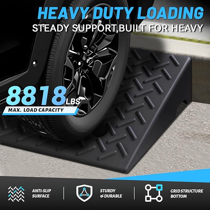 Rubber Curb Ramp, 5" Rise Height 2 Pack, Heavy-Duty 4 T Capacity Threshold Ramps, 19.7" L x 16.5" W Driveway Ramps for Cars, Wheelchairs, Bikes, Motorcycles