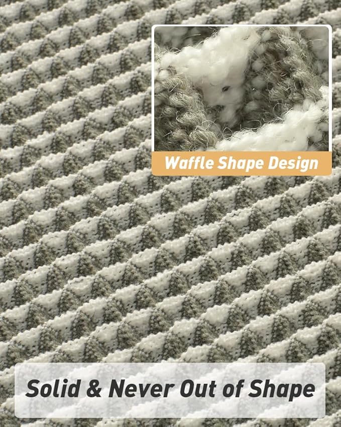 AMOAMI Upgraded Waffle Runner Rug Super Absorbent Non Slip Bath Mats for Bathroom Machine Washable Bathroom Runner Rug with Tassels, Ideal for Hallway Bedroom Laundry Room, 17" x 72‘’, Green & Cream