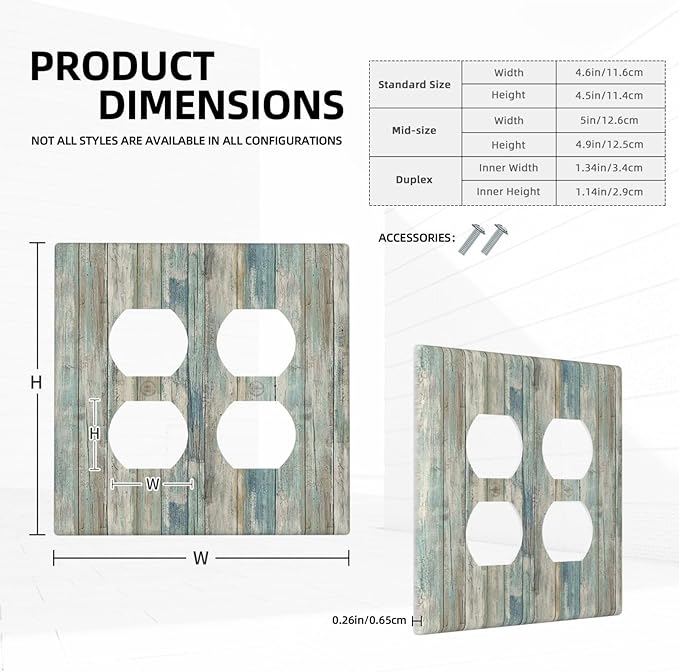 Rustic Distressed Vintage Wood Panel Grain Outlet Covers 2-Gang Duplex Light Switch Cover Plate Decorative Gfci Wall Plate Electrical Receptacle Switchplate Plug Faceplate for Bathroom Decor