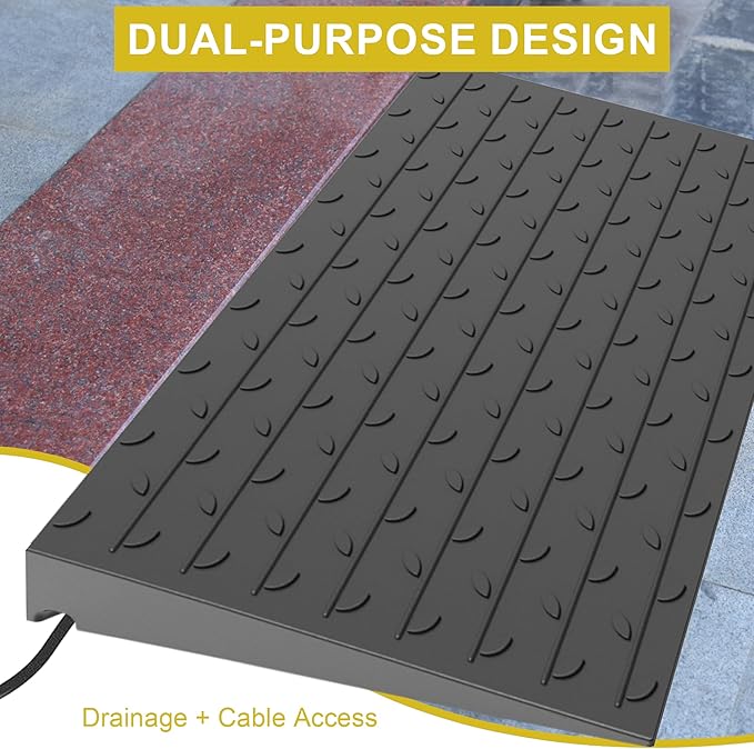 OrangeStar Heavy Duty Rubber Threshold Ramp – 3.5" Rise Wheelchair & Scooter Ramp with Cord Channel, Non-Slip Angled Entry for Doorways, Steps & Garages, 2200 LBS Capacity (Black, 36" Length)