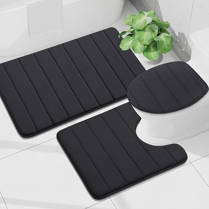 Buganda Memory Foam Bath Mat, 70" x 46", Ultra Soft and Non-Slip Bathroom Rugs, Water Absorbent and Machine Washable Bath Rug Runner for Bathroom, Shower, and Tub, Black
