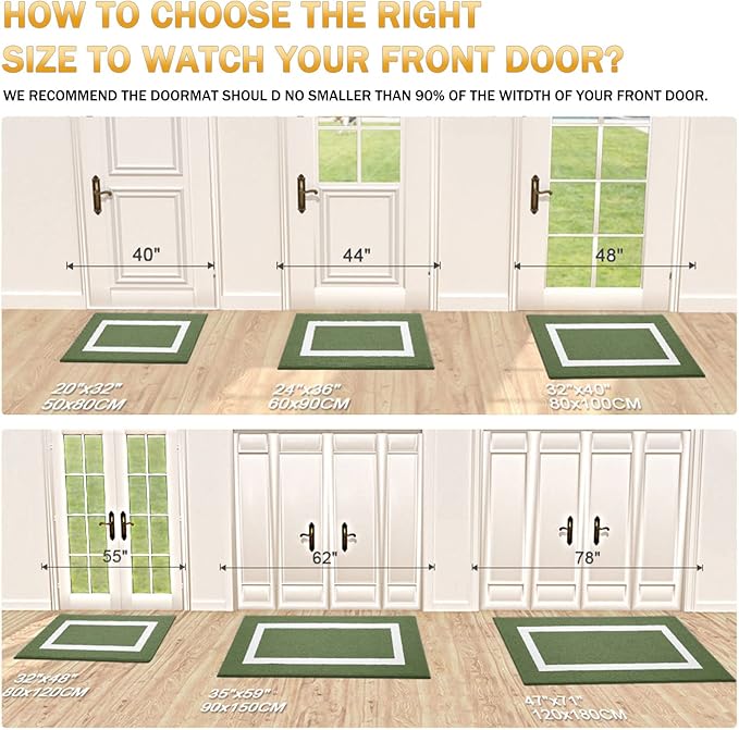 OLANLY Indoor Door Mat, 48x32, Non-Slip Absorbent Resist Dirt Entrance Mat, Washable Low-Profile Inside Entry Doormats for Entryway, Green