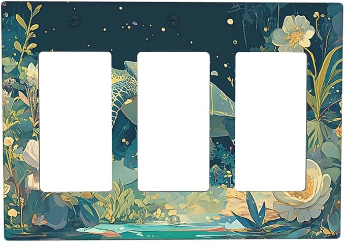 Light Switch Covers Fantasy Sea World Sea Turtle Floral Plant 3 Gang Rocker Electrical GFCI Decorative Triple Outlet Wall Plate Cover Switchplate for Kids Room Nursery Decor