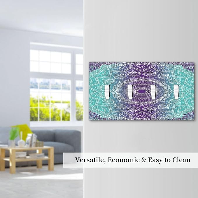 Light Switch Cover Ombre Modern Mandala Floral Geometric 4 Gang Switch Plate Quad Toggle Wall Plates Decorative Switchplate Electrical Outlet Cover Plates for Bathroom Bedroom Decor