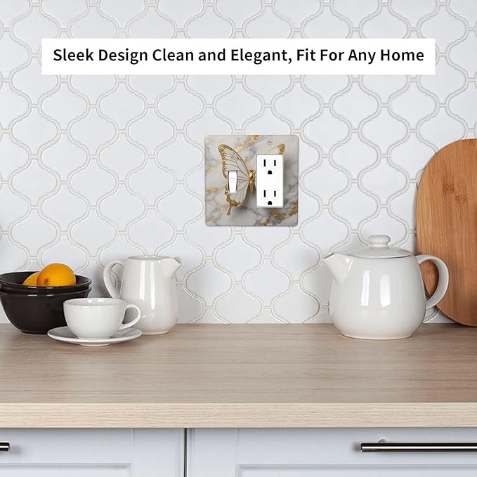Gold Marble Shine Butterfly Abstract Modern Print Outlet Covers 1 Toggle 1 Rocker Combination Decorative Wall Plate Electrical Switch Plates Light Switch Cover Plate for Bed Room Bathroom Decor