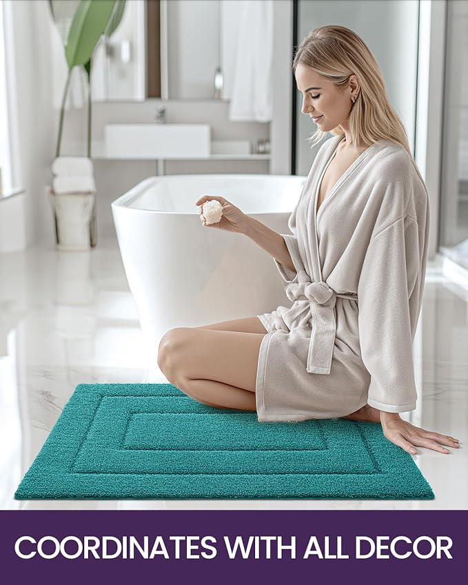 DEXI Bathroom Rug 43x24, Non Slip Washable Bath Mat for Shower Floor, Extra Large Absorbent Soft Bathmat with Rubber Backing, Quick Dry Microfiber Carpet, Teal