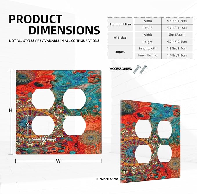Decorative Light Switch Cover Plate Abstract Ombre Colorful Indian Mandala 2 Gang Socket Covers Double Duplex Wallplates Switch Plates and Outlet Covers for Bedroom Bathroom Decor