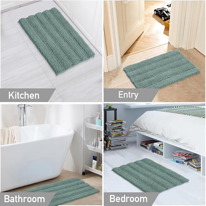 Turquoize Chenille Bathroom Rugs Set Non-Slip Bath Mats for Bathroom Extra Soft Shaggy Bath Mats for Bath Room Floor Indoor Mat for Kitchen/Entryway (20" x 32" and 17" x 24"), Duckeggshell Blue