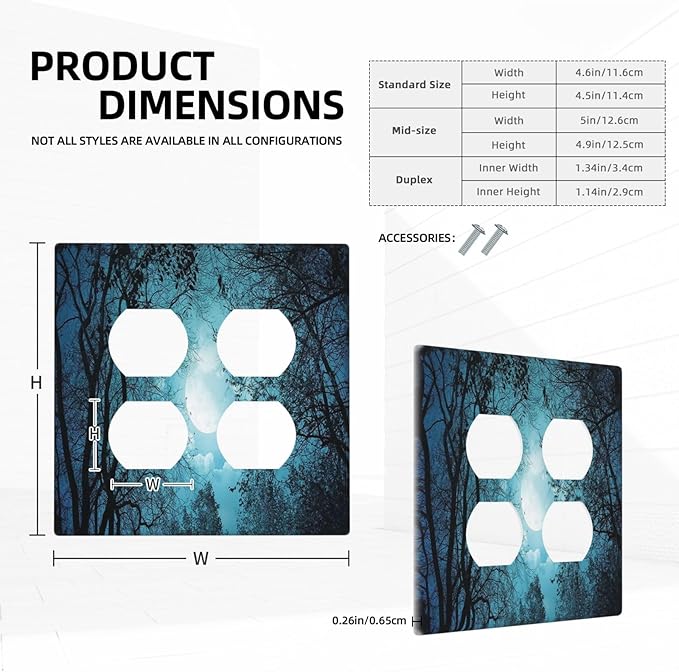 Decorative Light Switch Cover Plate Teal Full Moon Forest Turquoise 2 Gang Socket Covers Double Duplex Wallplates Switch Plates and Outlet Covers for Bathroom Bedroom Decor