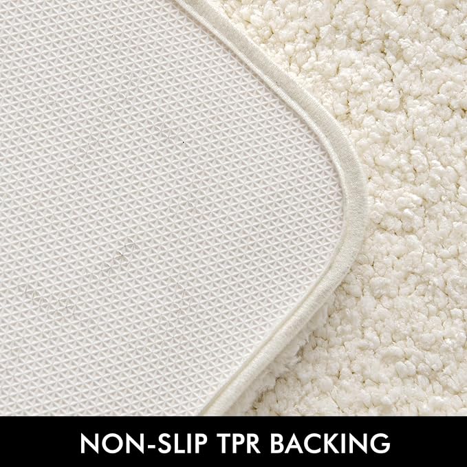 MIULEE Microfiber Toilet Bath Mat U-Shaped Contour Shaggy Bathroom Rugs Non Slip Extra Thick Soft Bath Rug Absorbent Water for Bathroom Commode Machine Washable(24x24 Inch, Ivory)