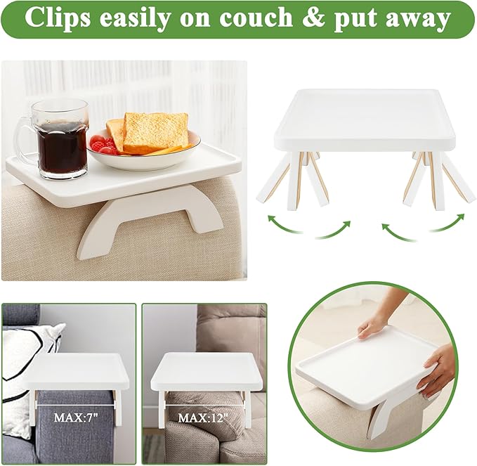 SINWANT Couch Arm Table,Bamboo Couch Arm Tray Clip on Sofa Armrest,Chair Side Table for Small Spaces Drink Eating Dinner