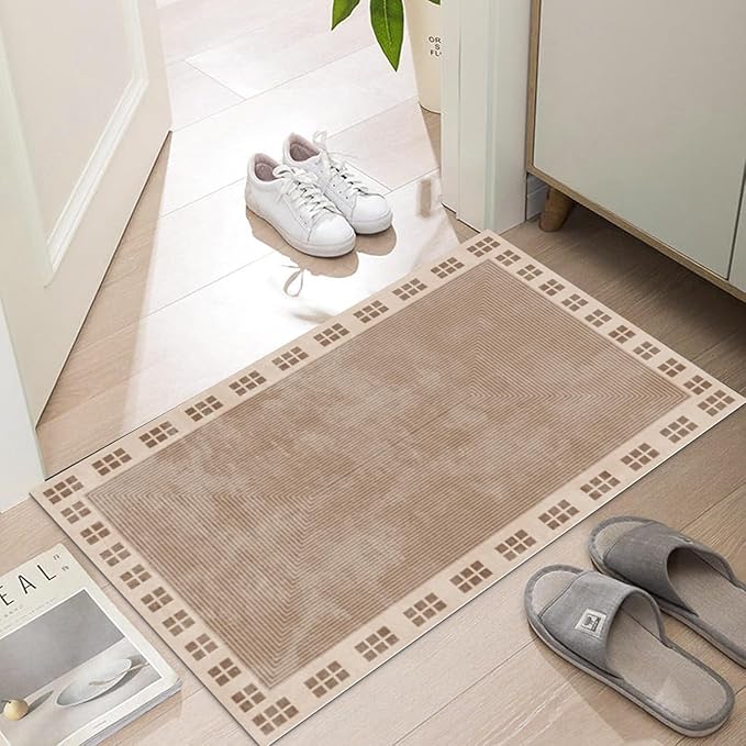 Ultra Thin Door Mat Indoor Entrance, 1/10 in Thin Door Mats for Inside Entry, Non-Slip Rubber Backing Washable Doormat, Fade Resistant, Absorbent, Low Profile Dirt Trapper, 30"X17"
