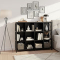 12 Cube Storage Organizer Bookshelf, Industrial Horizontal Bookcase, Accent Cubby Shelf, Corner Bookcase for Living Room, Home Office, 11.8" D x 47.6" W x 38.2" H, Black