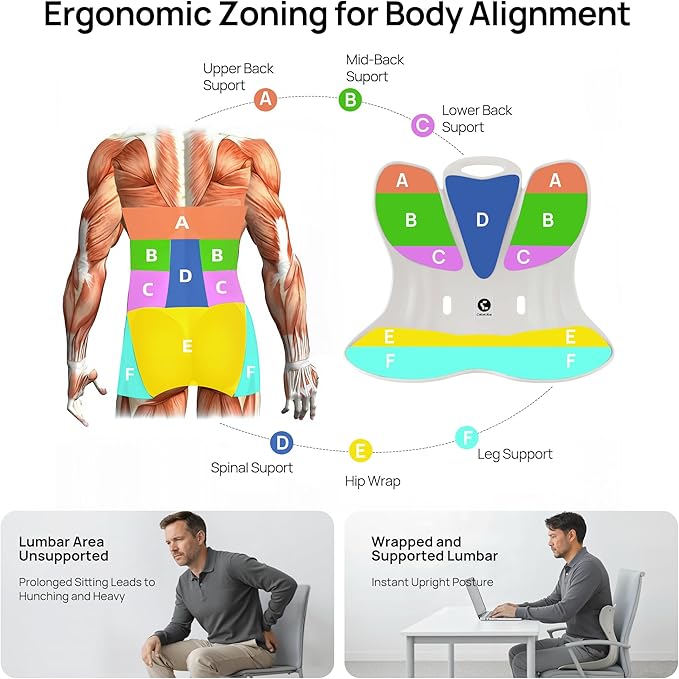 CabSupport Lumbar Support for Office Chair M5 Plus – Ergonomic Support Seat for Posture Correction and Lower Back Pain Relief – Extra Wide & Sturdy, Washable Pads for Office, Home, Car & Floor Sitting